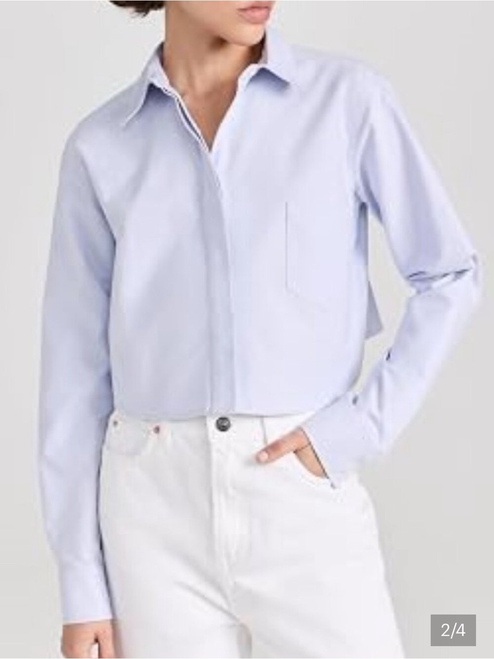 Good American Pale Blue Cropped Dress Shirt